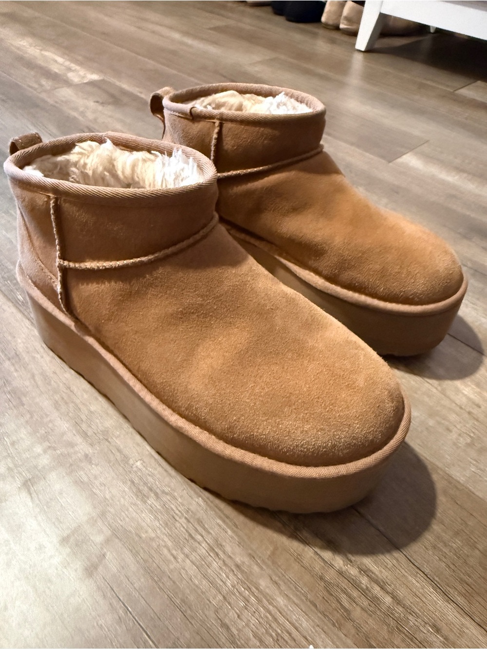 UGG Chestnut Suede Platform Ankle Boots with Shearling (only worn 2 times)